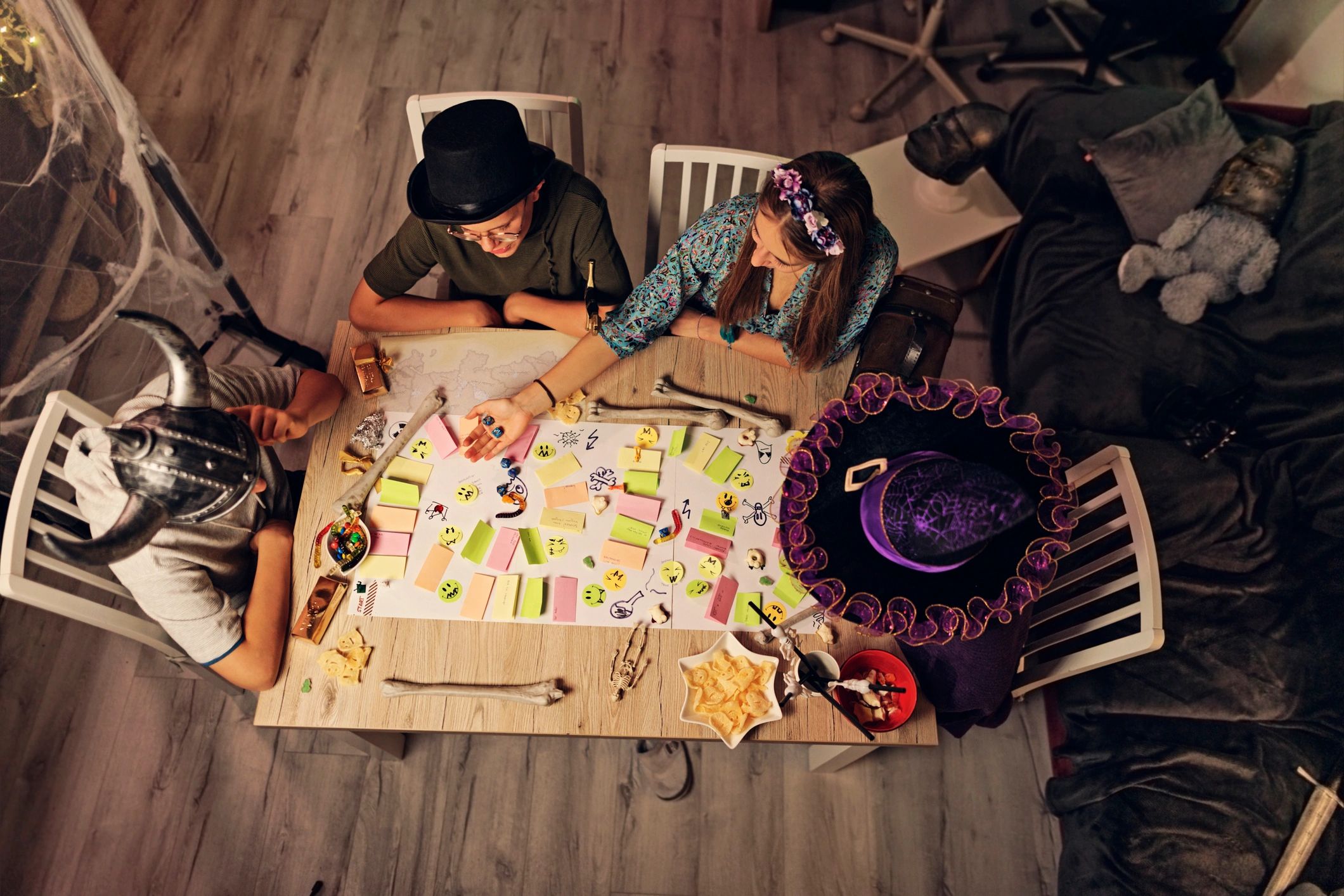 Family role-playing together at the table